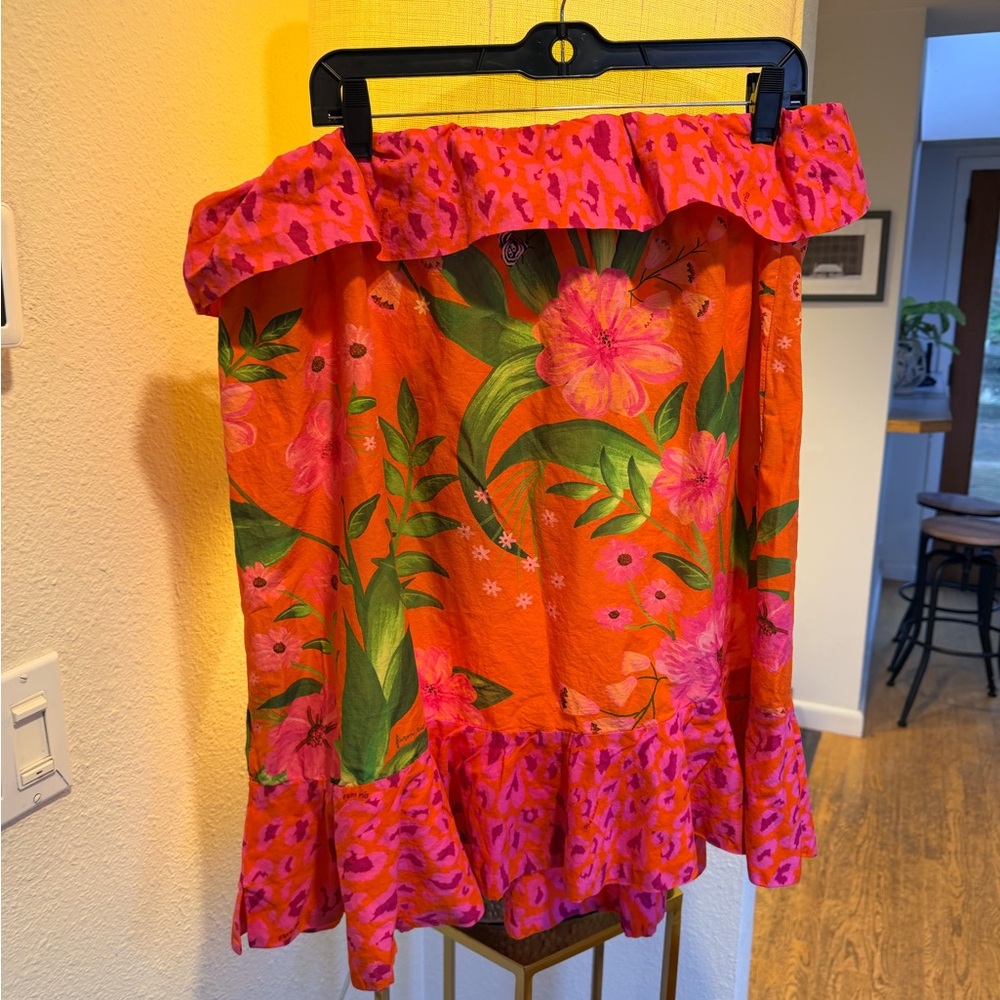 Farm Rio Floral Beach Cover Up with Ruffle Hem - Picture 4 of 6
